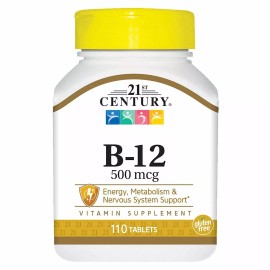 21st Century Vitamin B-12 500 mcg Vitamin Supplement Tablets 110 Count Pack of 2