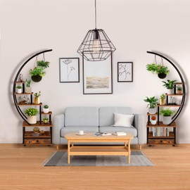 LOENIY 71” Tall 2 PCS Half Moon Indoor Plant Stand with Lockable Wheels, 14-Tier Plant Shelf with Drawer & Accessories, Plant Holder Display Rack for Multi-plants, Plant Rack for Balcony Living Room