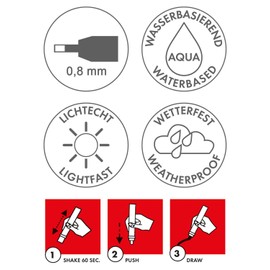 Marabu 01220011073 - Deco Painter, schwarz 073, Strichstärke ca. 0,8 mm, matter Acrylmalstift, auf Wasserbasis, sehr gut deckend, schnell trocknend, lichtecht, wetterfest, für viele Oberflächen