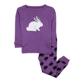 Leveret Kids Bunny Rabbit Pajama Boys Girls 2 Piece Pajama Set 100% Cotton (Purple, Size 5 Years)