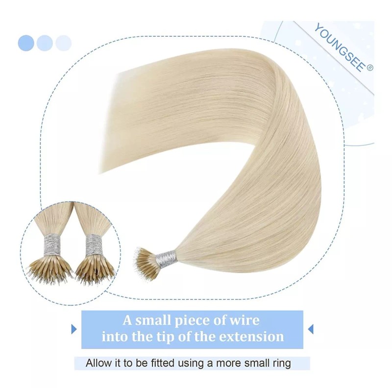 YoungSee Extensiones Cabello 1gr 14in Platino Rubio