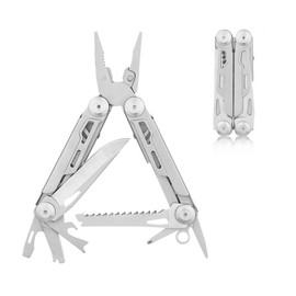 Multitool Pliers and Scissors, 13 in 1 Stainless Steel Portable Foldable Pocket Multi Tool, Anti Slip Mini Camping Tool for Screwdriver, Bottle Opener (No belt clip)