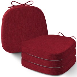 AddGrace Set of 4 Chair Cushions for Metal Dining Chairs 14x14 Chair Pads with Ties Non Slip Thick Seat Cushions with Textured and Removable Cover Red