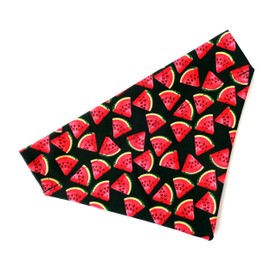 Tropical Watermelon Prints Black Background Slip Over the Collar Summer Dog Bandana Petwear Neckwear No Tie (Medium/Large)