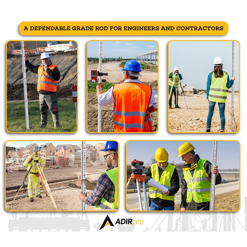AdirPro 13-foot Fiberglass Rectangular Leveling Rods - 8ths, 3 Section