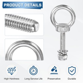 M METERXITY 3-Sets Eye Bolts with Nuts, M6x30mm 304 Stainless Steel Lifting Shoulder Eye Bolt with Washer and Nut for Hanging [Silver Tone]