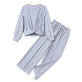 Arshiner Girls Fall Outfits Tracksuit Fashion Twist Front Pullover Sweatshirt with Wide Leg Sweatpants Jogger Set Activewear