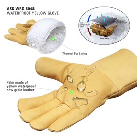 SAFTA Water Proof Work Gloves, Cow Grain leather top Split Leather Cuff, Water Proof Gardening Gloves, perfect for Engineering|Mechanic|Warehouse|builders|Driving|Cleaning work. (XL(10), Yellow)