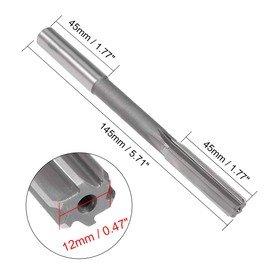 sourcing map Chucking Reamer 12mm, H7 HSS Lathe Machine Reamer 6 Straight Flutes, Round Shank Milling Cutting Tool, Metric Reaming Drill Bit for Stainless Steel Metal Hole