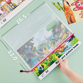 JARLINK A3 (16.9x12.4 in, 12 Pcs) Mesh Zipper Pouch, 12 Colors Extra Large Zipper Bags, Waterproof File Pouches for Office Supplies, Puzzles, Board Game, School, Travel Accessories& Craft Projects