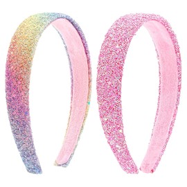 2 Stück Regenbogen Haarbänder Haarreifen, Rutschfest Breites Stirnband Buntes, Regenbogen-Pailletten Haarschmuck, Bling Rutschfestes Haarband, für Frauen Mädchen