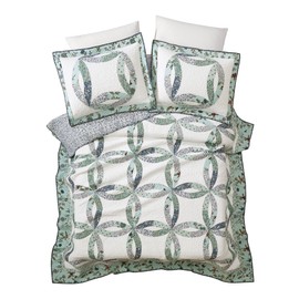 MODERN HEIRLOOM Felicity Wedding Ring 3-Piece Quilt Set - Lightweight Coverlet Set, Floral Vintage Quilted Bedding Set with 2 Shams, All Seasons, Full Queen Size, Blue