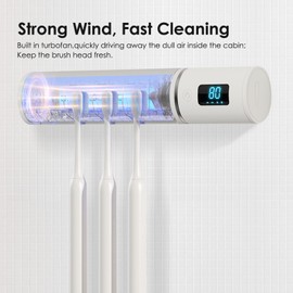 Wall Mounted Toothbrush Holder, Electric Tooth Brush Holders Single Person Cleaner for Bathroom, with Auto Inductive Open/Close Cover, Clean, Dry for Home, Travel (4 Slots)