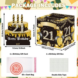 21st Birthday Gifts for Women Men, 21st Birthday Surprise Pull Out Money Gift Box with 35Pcs Transparent Bags, Money Holder for Cash Gift, Fun Ways to Give Cash as A 21st Birthday Gift for Her Him