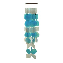 Solange & Frances Capiz Shell Windchimes - Elegant Shell Hanging Decor Wind Chimes for Outside. Perfect for Outdoor and Patio Decor, Unique Outdoor Gifts and Gardening Gifts for Women (Blue & Natural)