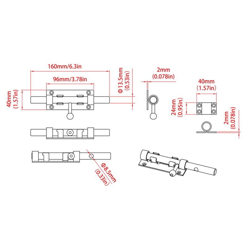 6in Sliding Bolt Gate Latch Keyless Entry Door Lock，Door Security
