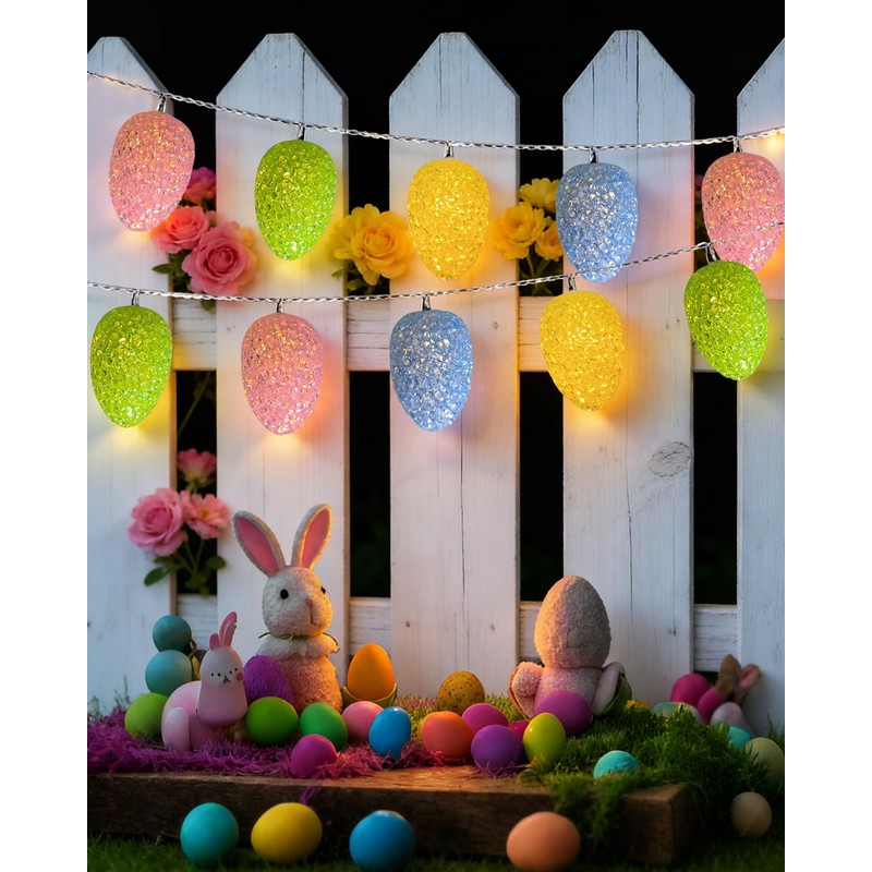 Easter Egg Lights String 6.8FT 10 LED Pastel Egg Light