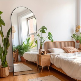 New 1pc Full-Length Arched Mirror With Aluminum Alloy Frame 59" Standing And Wall-Mounted Shatter-Proof Glass Mirror For Bedroom And Living Room Decor Leaning Option Available Wooden - Color: Golden Frame, Size: 21 X 64 Inch