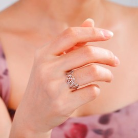 EUEAVAN Triple Moon Goddess Ring for Women Pentagram Star Crescent Moon Amulet Religion Wicca Jewellery Pagan Gift, Stainless Steel, No Gemstone