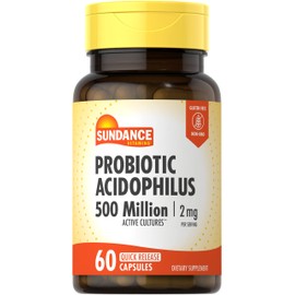 Sundance Probiotic Acidophilus | 500 Million Active Cultures | 60 Quick Release Capsules | Non-GMO, Gluten Free Supplement