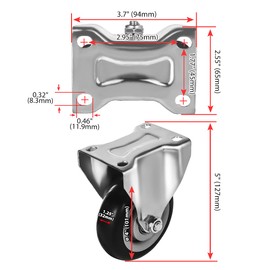 4 Pack 4" Caster Wheels On Black Polyurethane Wheels Top Plate Non Swivel Rigid Fixed Stationery with Hardware Kit