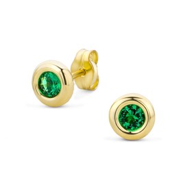 OROVI 9ct Yellow Gold Stud Earrings for Women with Emerald Gems: Hypoallergenic Earrings, Solid Gold Earrings, In Bezel Setting - Post and Butterfly Closure - Shipped in an Elegant Present Box