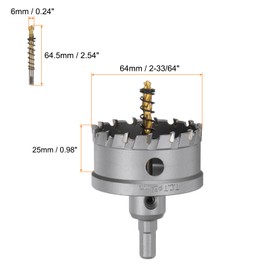 sourcing map Carbide Hole Saw Kit 64mm (2-33/64") Metal Hole Cutter Set with 5pcs Center Drill Bits Springs 1pcs Wrench for Stainless Steel Copper Iron Aluminum