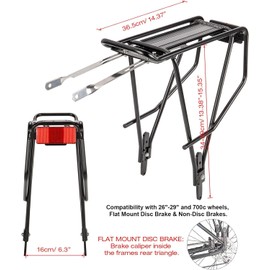 KONG MING CAR Universal Pannier Rack Bicycle Pannier Rack with Side Rails for Saddle Bags, Lightweight Aluminium Bicycle Rear Pannier Rack for 26-29 Inches, 27 kg Load Capacity (H673 - V/Internal Disc