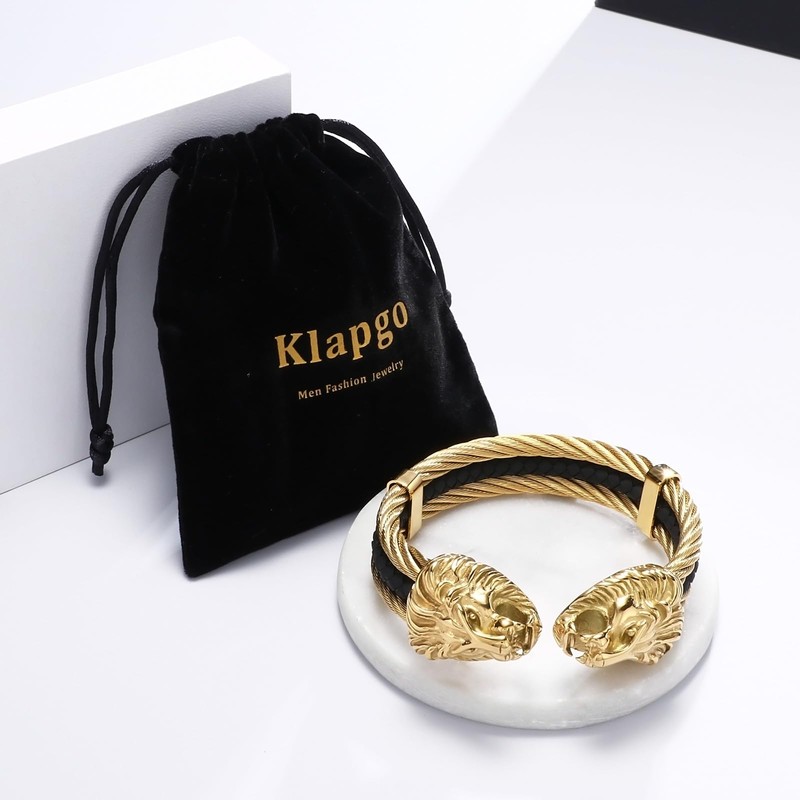 Klapgo Men's Gold Bracelet Viking Lion Head 316 Stainless Steel