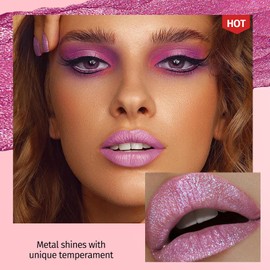 High Impact Pink Lipstick, Long Lasting Metallic Shimmer Lip Makeup - Transfer Proof Diamond Creamy Non Stick Cup Lightweight Lipstick for Women