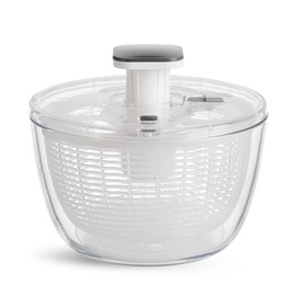 JARELLI Glass Salad Spinner 6.3QT with Storage Lid | One Handed Press Lettuce Spinner | Salad Spinner for Washing, Spinning, and Draining Greens, Fruits, and Vegetables