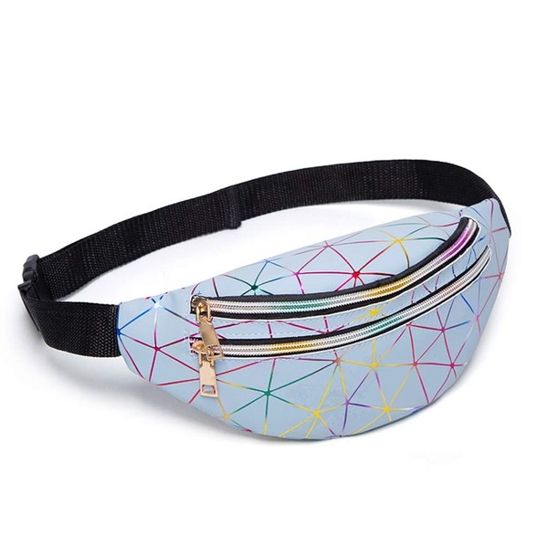 Nacaitang Women Holographic Geometric Waist Pack Waterproof Fanny Pack with Multi-Pockets Adjustable Belt Casual Bag Bum Bags Hip (Blue)
