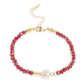 Frigotine Rose Quartz Beads Healing Crystal Pearl Bracelets for Woman, Natural Pink Gemstone Gold Beaded Adjustable Bracelet Friendship Jewelry Gift