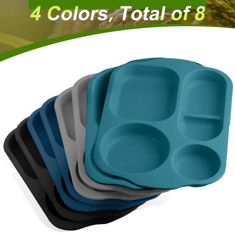 Tanlade 8 Pcs Large Unbreakable Divided Plates 12 Inch Wheat