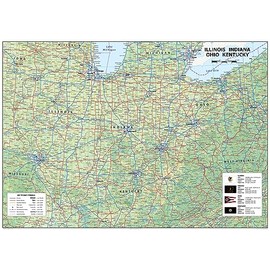 Illinois, Indiana, Ohio and Kentucky Physical Map - 23.3 x 16.5 Inches - Paper Laminated