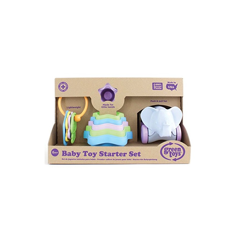 Green Toys Baby Toy Starter Set, First Keys/Stacking Cups/Elephant -