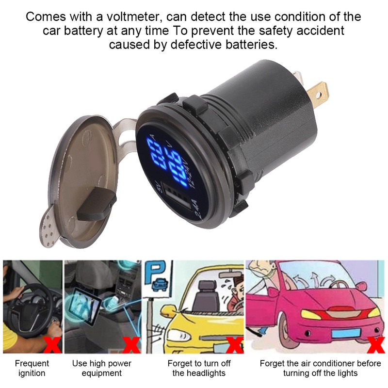 2.4A 3 in 1 Multifunction Digital LED IP66 Car USB