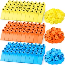 DoubleFill 300 Pcs Blank Livestock Ear Tags for Sheep Goat Cattle Plastic Blank Sheep Goat Ear Tags for Cow Pig Dog Deer Horse Farm Animal Identification Farm Management (Yellow, Blue, Orange)