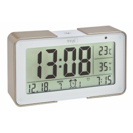 TFA Dostmann Melody Funk-Wecker, 60.2540.53,mit verschiedenen Wecktönen (Melodien, Tierlaute, Alarme), 14 x 4 x 8 cm, weiß/champagnerfarben, Kunststoff