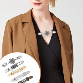 MJartoria 5PCS Tie Up Sweater Clip and Scarf Clip Set, Vintage Cinch Clip for Clothing, Shawl Clasps, Ladies Dress Chain Cardigan for Women