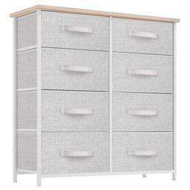 YITAHOME 8 Drawers Fabric Dresser - Storage Tower Unit Organizer Unit for Living Room & Closets - Sturdy Steel Frame & Easy Pull Fabric Bins (Cool Light Grey)