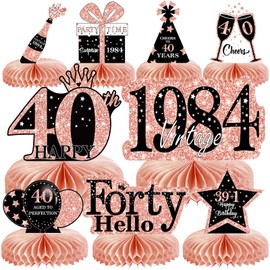 Voxisroma Decoration 40th Birthday Women, 9 Pieces Rose Gold Pink Honeycomb Centrepiece Table Decoration Birthday, 40th Birthday Decoration, 40th Birthday Party Decoration Supplies, Gifts for Women
