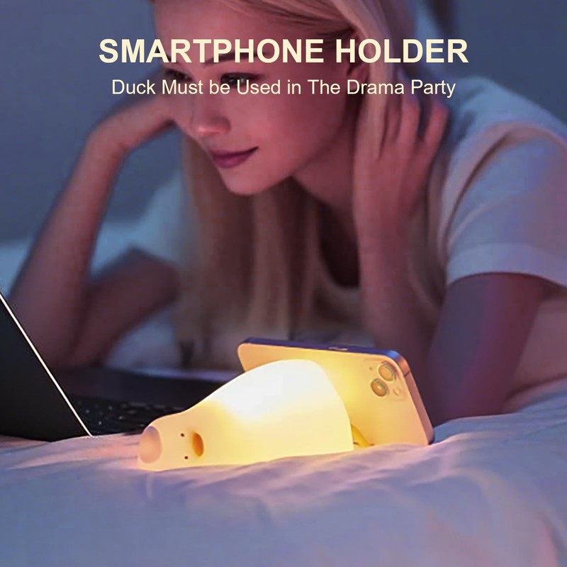 Ocegaoem Duck Night Light, Lying Flat Silicone LED Lamp, Dimmable