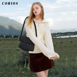 CORIOS Damen Gepolsterte Gesteppte Handtasche Daunentasche Leichte Daunen Baumwolle Tragetasche Puffer Stepptasche Puffy Hobo Geldbörse Klein Henkeltasche Schultertasche Alltag Tote Beutel Schwarz