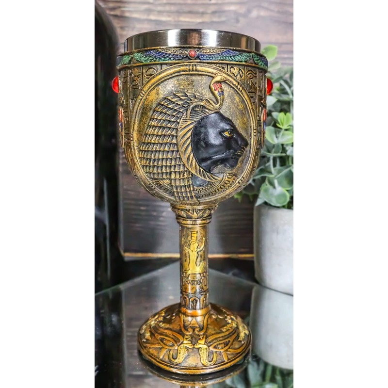 Ebros Ancient Egyptian Wine Goblet In Golden Hieroglyphic Design With