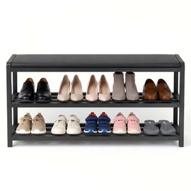Stainless‑Steel Padded Shoe Rack Bench, Entryway Shoe Storage Organizer Bench for Kids Adults, Hallway Foot Rest Seat