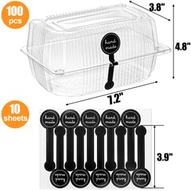 Peohud Peohud 100 Pcs Plastic Hinged Food Containers, Clear Clamshell Takeout Containers with 100 Pcs Seal Stickers, Disposable To Go Container for Salads, Sandwich, Hamburger, Fruit, Cake, Cookie