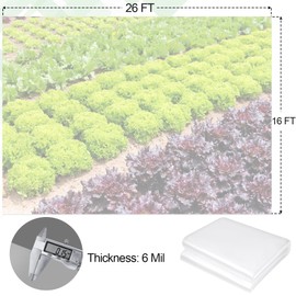 16 x 26 FT Clear Greenhouse Plastic Sheeting, 6 Mil Polyethylene Film Heavy Duty, Water Sun Frost Wind Dust Resistant Winter Hoop House Toughness Plastic Cover for Farming, Gardening, Agriculture, DIY