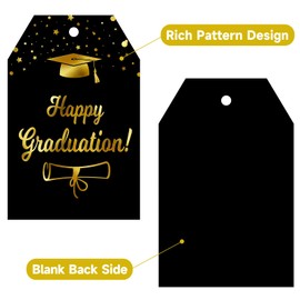 Anwyll Graduation Gift Tags,Happy Graduation Tags with String,50Pcs Graduation Thank You Gift Tag,Gold Congrats Graduation Party Favors Gift Tags Class of 2025 for Grad Party Decoration Gift Bag Wrap
