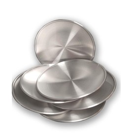 LOLOWLY 304 Stainless Steel Dinner Plates Set of 6, 17cm - Durable, Rust-Resistant, Dishwasher Safe, Elegant and Modern Design for Everyday Use or Special Occasions（Silvery）